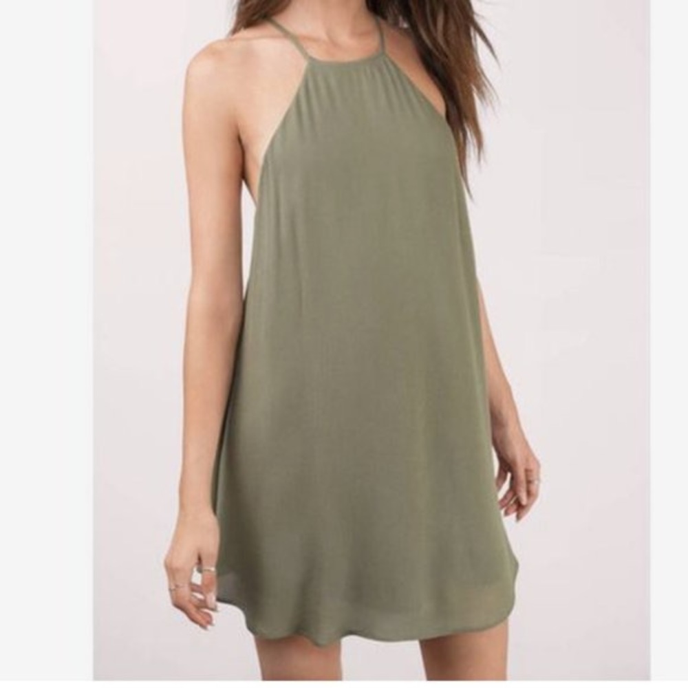 Tobi Womens Voltage Low Back Shift Dress Halter Lace Up Rayon Green Sz XS
